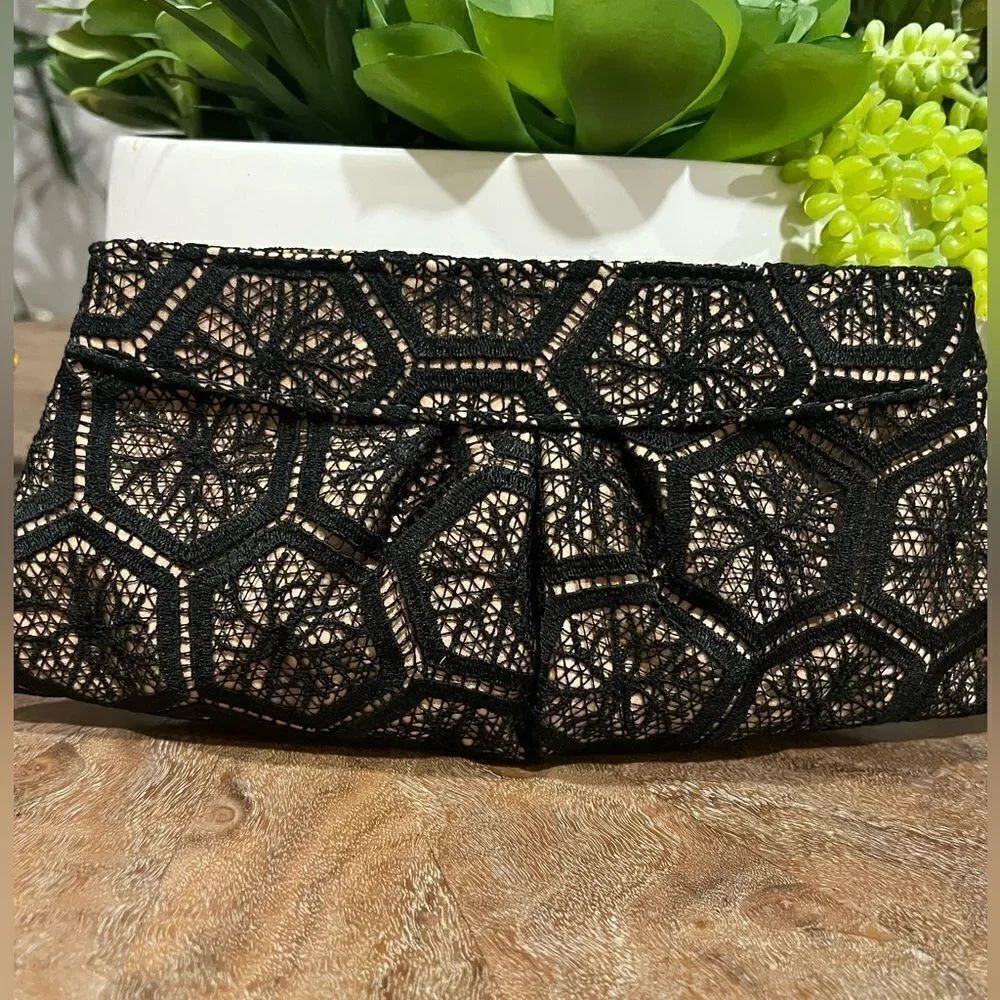 Lauren Merkin black lace clutch